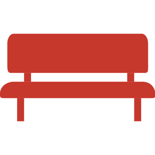 Einfache Darstellung einer roten Parkbank.