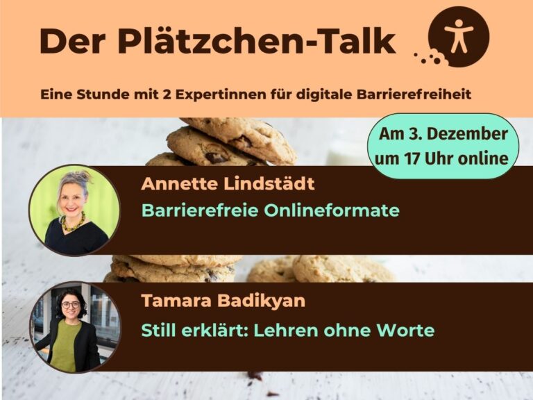 Plätzchen-Talk am 3. Dezember um 17 Uhr mit Annette Lindstädt und Tamara Badikyan