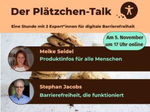 Plätzchen-Talk am 5. November um 17 Uhr mit Meike Seidel und Stephan Jacobs