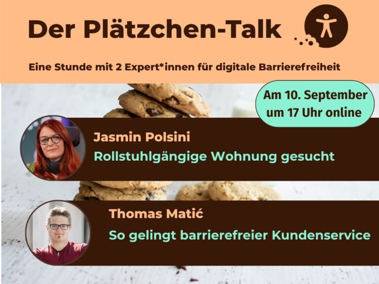 Terminbild Plätzchen-Talk am 10. September um 17 Uhr mit Jasmin Polsini und Thomas Matić.